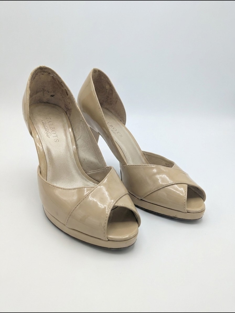 Talbots Nude Patent Leather Peep Toe Platform Heels Size 7